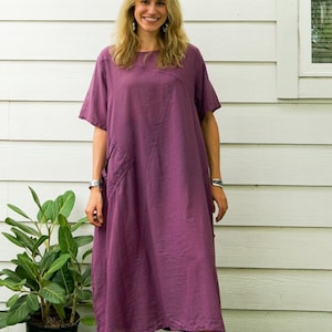 Purple Plum Natural Cotton Gauze Dress with Pocket,  Boho Dress, Cotton Dress, Boho Clothing