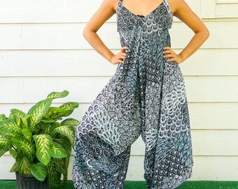 Black Peacock Boho Yoga Jumpsuit Rompers Pants with Pockets, Wide Leg Jumpsuit, Summer Jumpsuit, Women's Jumpsuit