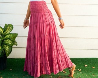 Natural Crinkled Cotton Gauze Tiered Maxi Boho Skirt, Hippie Skirt, Boho Clothing, Hippie Clothing, Bohemian Skirt