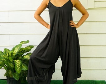 Boho Yoga Jumpsuit Rompers Pants with Pockets, Wide Leg Jumpsuit, Summer Jumpsuit, Women's Jumpsuit