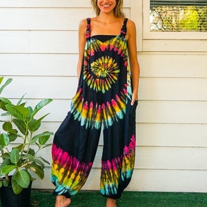 Hand Dyed Dungarees Overalls Jumpsuit with Pockets, Tie Dye Romper, Hippie Clothing, Tie Dye Pants, Festival Clothing, Tie Dye Clothing image 2