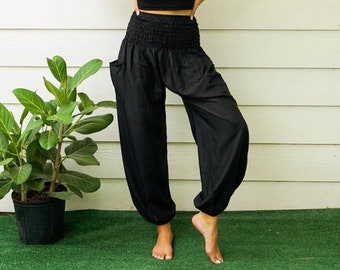Solid Black Comfy Harem Pants, Women Boho Pants, Lounge Pants, Hippie Pants, Yoga Pants, Hippie Trouser
