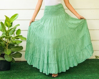 Natural Crinkled Cotton Gauze Tiered Maxi Boho Skirt, Hippie Skirt, Boho Clothing, Hippie Clothing
