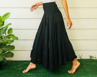 Natural Crinkled Cotton Gauze Tiered Maxi Boho Skirt, Hippie Skirt, Boho Clothing, Hippie Clothing