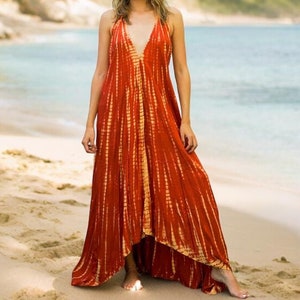 Sunset Ember | Boho Maxi Dress, Tie Dye Dress, Beach SunDress, Summer Dress, Tie Dye Clothing, Vacation Dress