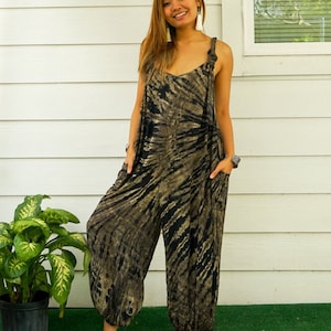 Earthbound Hand Dyed Dungarees Overalls Jumpsuit, Tie Dye Romper, Hippie Clothing, Tie Dye Harem Pants Rompers, Festival Tie Dye Clothing
