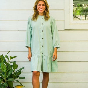 Mint Natural Cotton Dress with Pockets,  Boho Dress, Cotton Dress, Boho Clothing