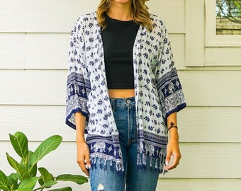 Elephant Boho Kimono Cover Up, Boho Hippie Cardigan, Boho Poncho Kaftan Kimono