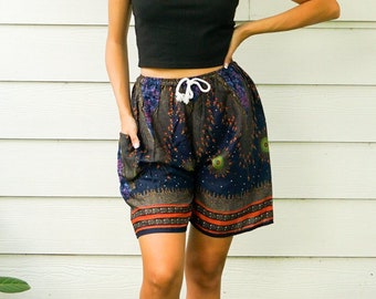 Peacock Boho Shorts, Hippie Shorts, Comfy Shorts, Summer Shorts, Yoga Shorts