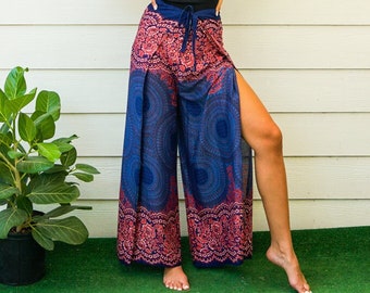 Blue Mandala Palazzo Wrap Pants, Boho Pants, Harem Flow Pants,  Open Flow Genie Pants, Bohemian Flow Pants, Belly Dance Pants