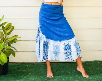 Olas del océano / Falda larga escalonada teñida a mano / Falda bohemia / Falda hippie / Ropa tie-dye / Ropa hippie / Falda de playa