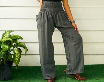 Gray Cotton Gauze Boho Pants, Cotton Harem Pants, Cotton Lounge Pants, Hippie Pants, Yoga Pants, Comfy Pants, Lounge Pants