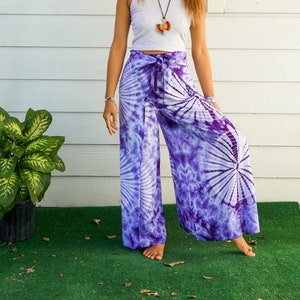 Hand Dyed Palazzo Harem Flow Pants, Wrap Pants-Open Flow, Shibori Genie Pants, Bohemian Flow Pants, Tie Dye Festival Pants image 1