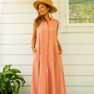 Pfirsich Boho Kleid aus Baumwolle mit Taschen / Baumwollkleid / Boho Kleidung