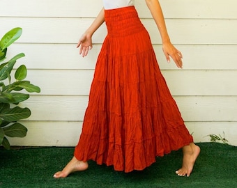 Raw Natural Crinkled Cotton Gauze Tiered Maxi Boho Skirt, Hippie Skirt, Boho Clothing, Hippie Clothing, 100% Organic Cotton