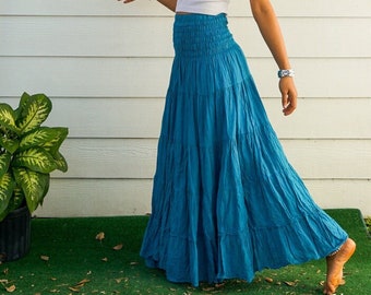 Raw Natural Crinkled Cotton Gauze Tiered Maxi Boho Skirt, Hippie Skirt, Boho Clothing