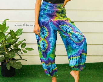 Hand Dyed Harem Pants, Boho Pants, Hippie Pants, Lounge Pants, Tie Dye Baggy Pants, Festival Harem Pants, Tye Dye Genie Pants