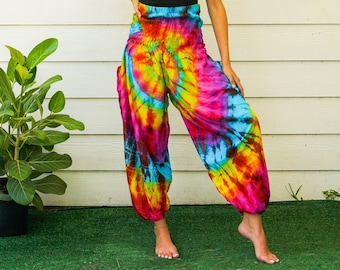 Hand Dyed Harem Pants, Lounge Pants, Hippie Pants, Tie Dye Baggy Pants, Festival Pants, Festival Clothing, Tye Dye Genie Pants