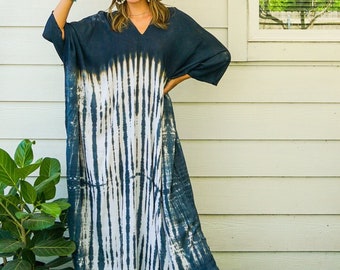 Hand Dyed Kaftan Poncho Dress, Loose Fit Tie Dye Dress, Beachwear, Loungewear, Tie Dye Clothing, Swimsuit Cover Up, Tye Dye Caftan