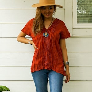 Raw Natural Crinkled Cotton Gauze Kaftan Blouse, Cotton Tunic Top, Boho Shirt, Boho Clothing