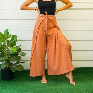 Raw Natural Crinkled Cotton Palazzo Wrap Pants, Boho Pants, Harem Flow Pants,  Open Flow Genie Pants, Bohemian Flow Pants