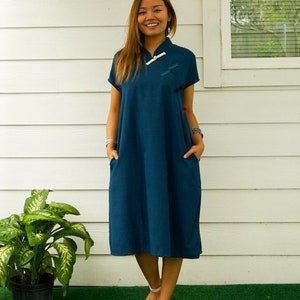 Teal Cotton Maxi Dress, Kaftan Dress, Boho Dress / Boho Clothing / Cotton Clothing