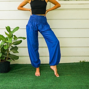 Solid Blue Comfy Boho Harem Pants, Lounge Pants, Hippie Pants, Yoga Pants, Hippie Trouser, Aladdin Pants