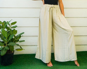 Wide Leg Palazzo Pants, Elastic Waist Pants, Boho Pants, Hippie pants, Comfy Pants, Loose Casual Boho Trousers