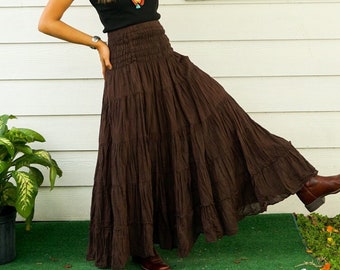 Natural Crinkled Cotton Gauze Tiered Maxi Boho Skirt, Hippie Skirt, Boho Clothing, Hippie Clothing, Bohemian Skirt