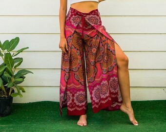 Pantalones Mandala Palazzo Wrap, Pantalones Boho, Pantalones Harem Flow, Pantalones Open Flow Genie, Pantalones Boho Flow, Pantalones de Danza del Vientre