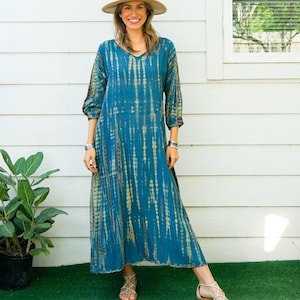 Ocean Mist | Hand Dyed Dress / Boho Maxi Dress / Tie Dye SunDress / Boho Clothing / Summer Tie Dye Dress / Tie Dye Clothing
