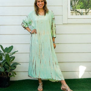 Mint Cascade | Hand Dyed Dress / Boho Maxi Dress / Tie Dye SunDress / Boho Clothing / Summer Tie Dye Dress / Tie Dye Clothing