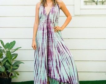 Boho Maxi Dress for Women, Hand Dyed Tie Dye Sundress, Flowy Beach Dress, Summer Vacation Resort Wear, Bohemian Clothing