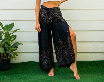 Pantalon Wrap Palazzo paon noir, pantalon Boho, pantalon de plage, pantalon Harem Flow, pantalon Open Flow Genie, pantalon Boho Flow, pantalon de danse du ventre