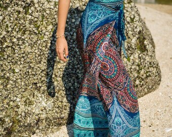 Teal Mandala Palazzo Wrap Pants, Boho Pants, Harem Flow Pants,  Open Flow Genie Pants, Bohemian Flow Pants, Belly Dance Pants