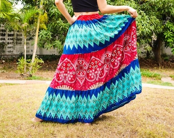 Boho Chic Patchwork Tiered Maxi Skirt, Hippie Handmade Skirt, Summer Lounge Skirt