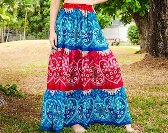 Boho Chic Patchwork Tiered Maxi Skirt, Hippie Handmade Skirt, Summer Lounge Skirt