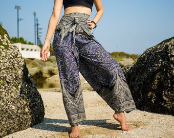 Green Mandala Palazzo Wrap Pants, Boho Pants, Harem Flow Pants,  Open Flow Genie Pants, Bohemian Flow Pants, Belly Dance Pants