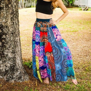 Boho Chic Patchwork Tiered Maxi Skirt, Hippie Handmade Skirt, Summer Lounge Skirt