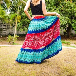 Boho Chic Patchwork Tiered Maxi Skirt, Hippie Handmade Skirt, Summer Lounge Skirt
