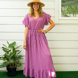 Dusty Plum Triple Gauze Cotton Boho Maxikleid / Boho Minimalist Kleid / Umstandskleid / Baumwoll Sommerkleid Maxikleid / 100% Bio-Baumwolle