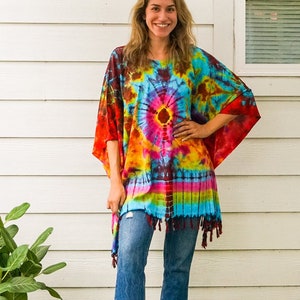 Hand Dyed Tunic, Boho Kaftan Blouse , Hippie Oversize Tops, Beachwear, Tie Dye Clothing, Hippie Clothing, Loungewear, Tie Dye Poncho Cover