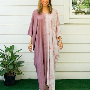 Two Tone Hand Dyed Kaftan Poncho Dress, Loose Fit Tie Dye Dress, Beachwear, Loungewear, Tie Dye Clothing, Swimsuit Cover Up, Tye Dye Caftan