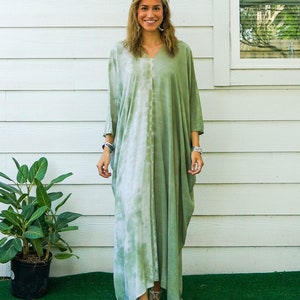 Two Tone Hand Dyed Kaftan Poncho Dress, Loose Fit Tie Dye Dress, Beachwear, Loungewear, Tie Dye Clothing, Swimsuit Cover Up