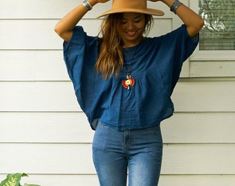 Raw Natural Cotton Gauze Tunic Blouse, Cotton Summer Tops, Boho Minimalist Shirt, Boho Clothing
