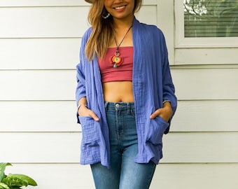 Poeme Bohemien ダブルカーディガン 天然素材のダブルガーゼコットン製着物風カーディガン（ポケット付き