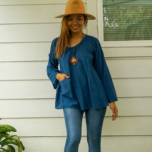 Cotton Gauze Long Sleeve Summer Blouse with Pocket, Loose Fit Cotton Top Tunic, Boho Minimal Shirt, Boho Clothing