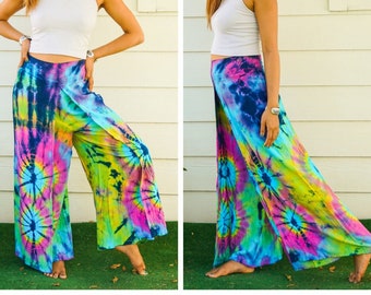 Hand Dyed Palazzo Pants, Beach Pants, Open Flow Pants, Bohemian Flow Pants, Tie Dye Festival Pants