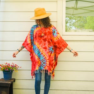 Boho Solstice Tie Dye Tunic, Boho Kaftan Blouse , Oversize Tops, Beachwear, Tie Dye Clothing, Hippie Clothing, Loungewear