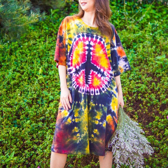 Soulful Peace Hand Dyed Boho Cotton Dress With Pockets, Hippie